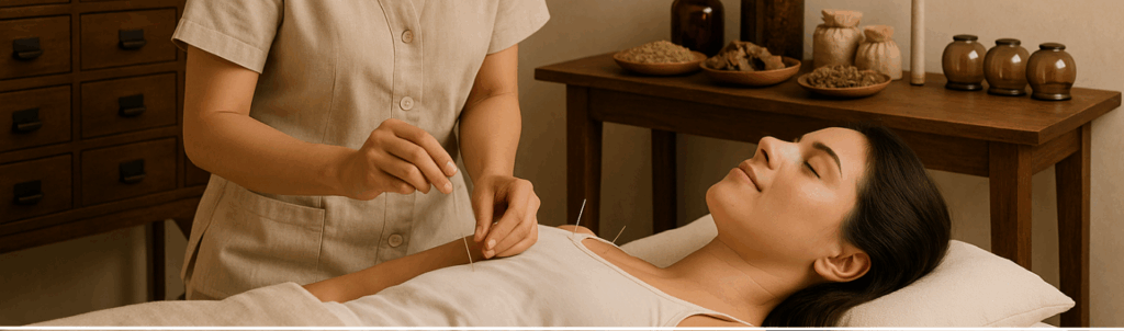 someone getting acupuncture done to their arms